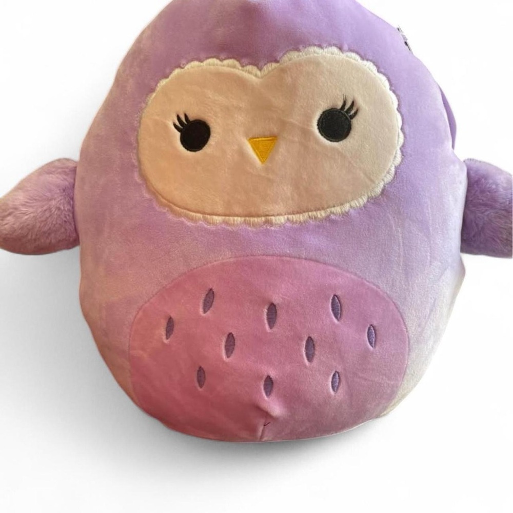 Squishmallows Purple and White Owl Plush and squishmallow green Dinosaur